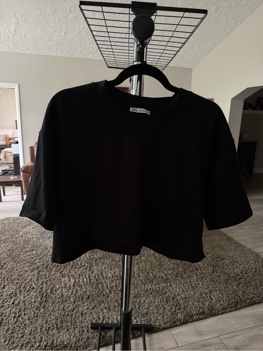 Zara Black Cropped Crewneck Tee